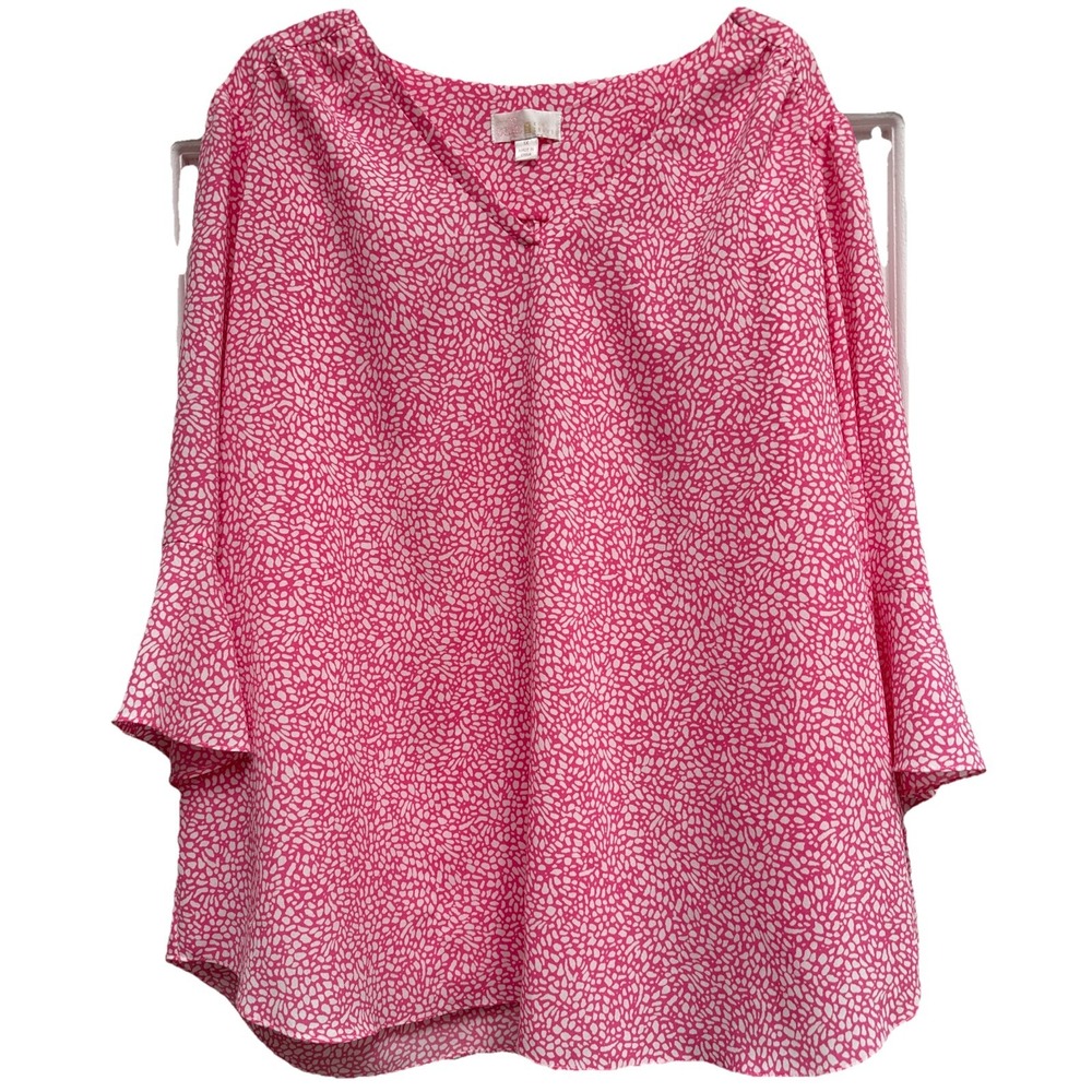Belle By Kim Gravel Size 1X‎ Hot Pink White Flutter Sleeve Tunic